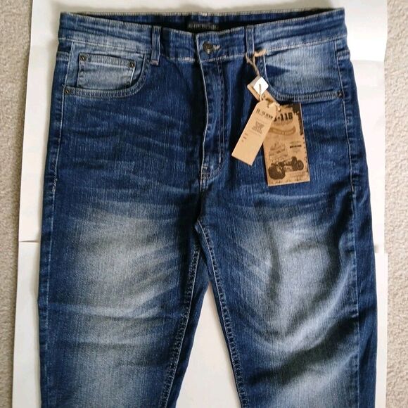 GS115 Men's Streetwear Urban Blue Jean Size 36 Distressed Medium Wash Zip Button - Picture 3 of 16